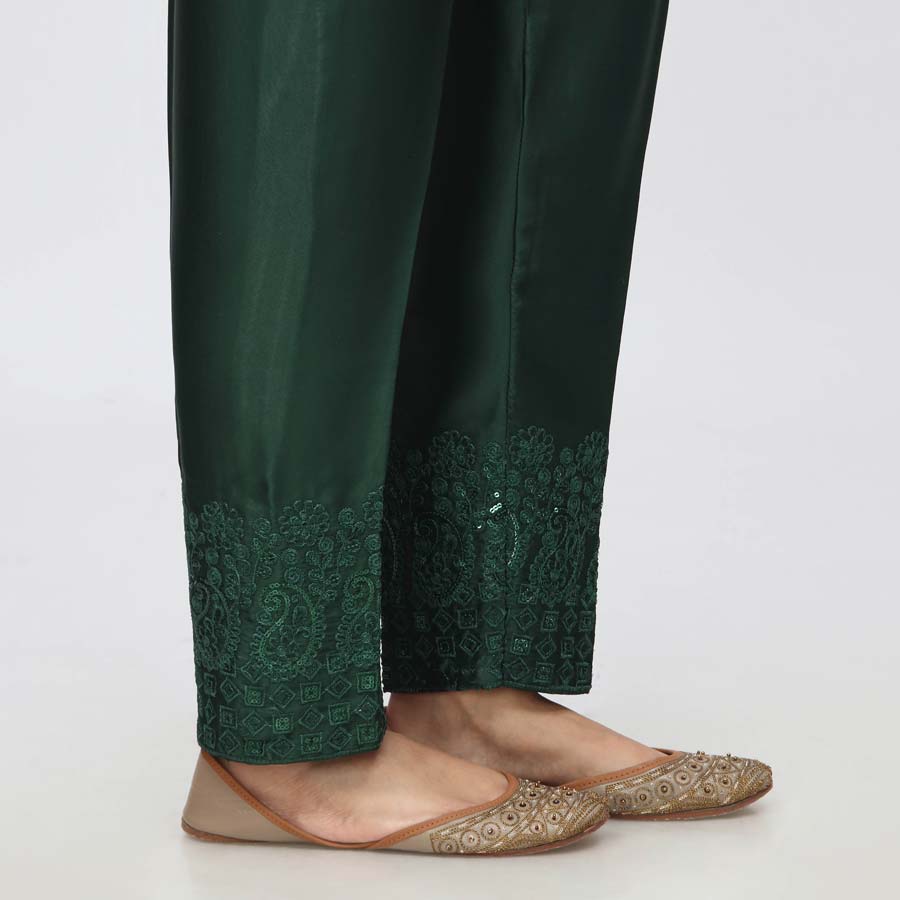 Green Embroidered Shamouse Silk Trouser PW3694