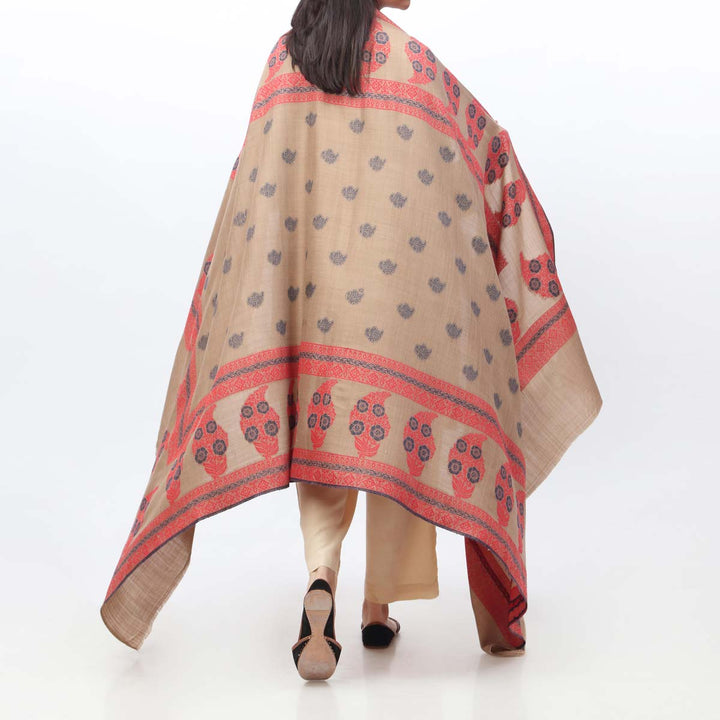 Khaki Jacquard Winter Shawl PW3710