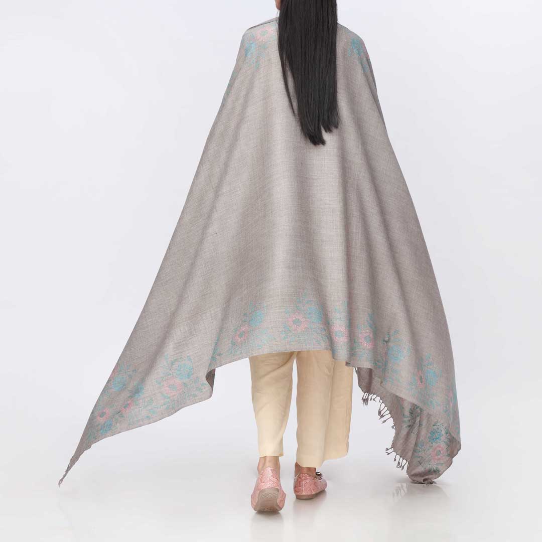 Grey Embroidered Winter Shawl PW3714
