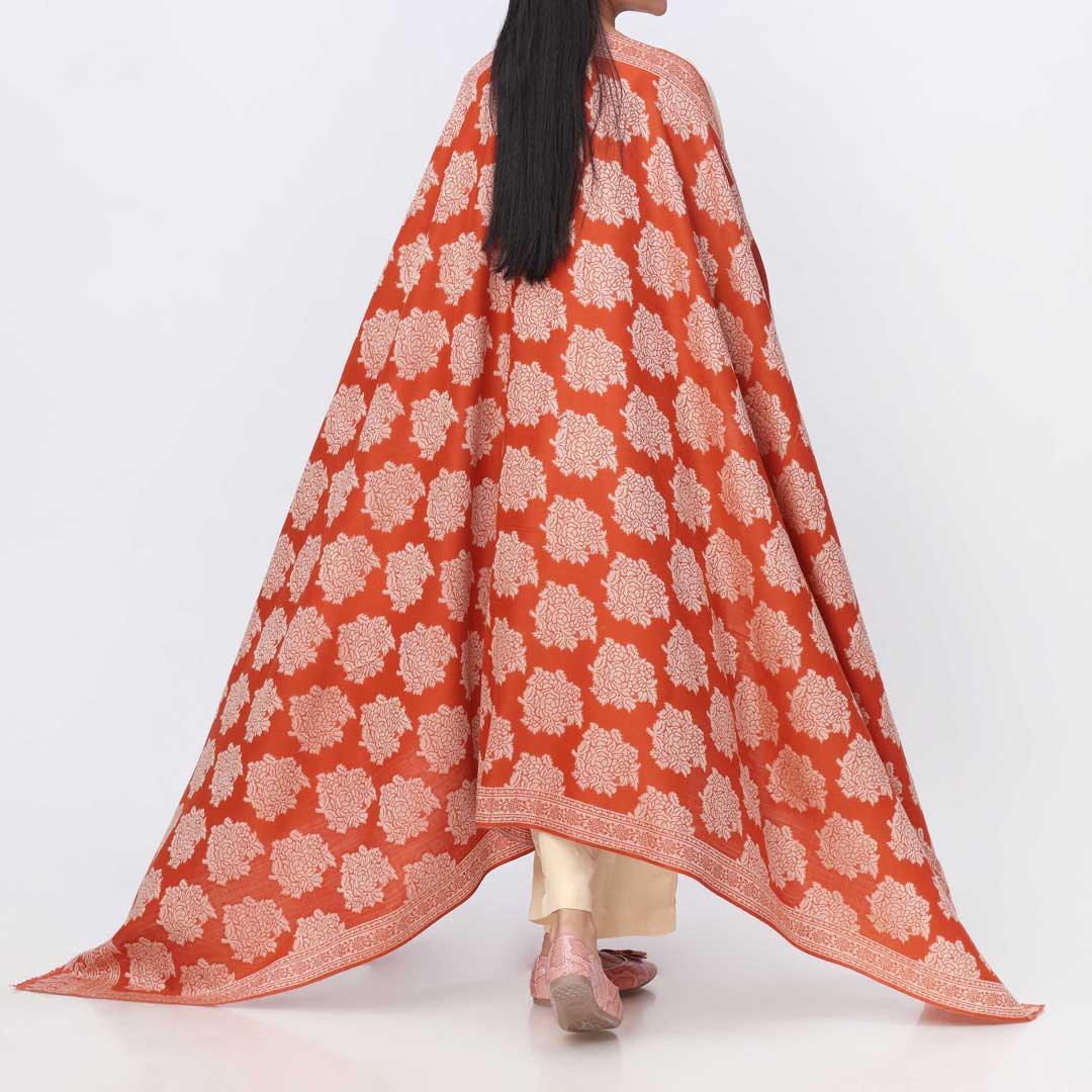 Orange Jacquard Winter Shawl PW3716