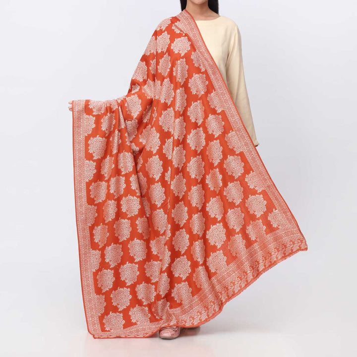 Orange Jacquard Winter Shawl PW3716