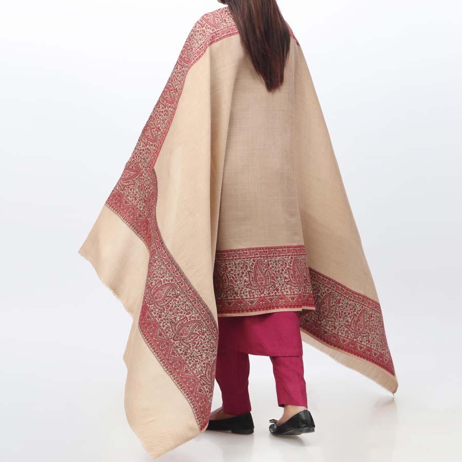 Brown Jacquard Border Shawl PW3717