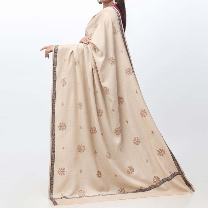 Cream Embroidered Winter Shawl  PW3721