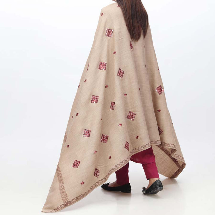 Khaki Embroidered Winter Shawl  PW3721