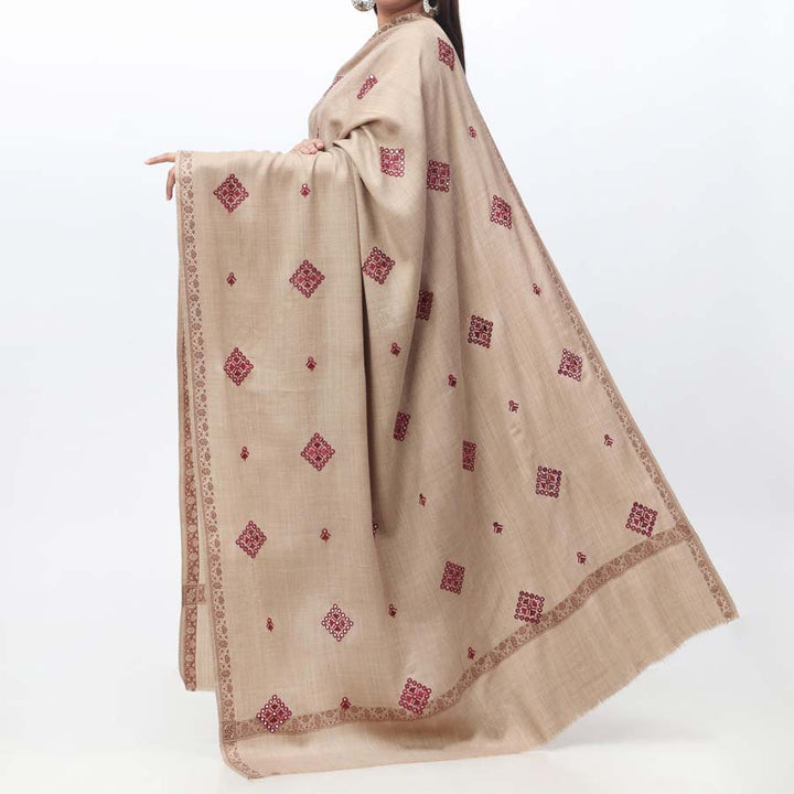 Khaki Embroidered Winter Shawl  PW3721