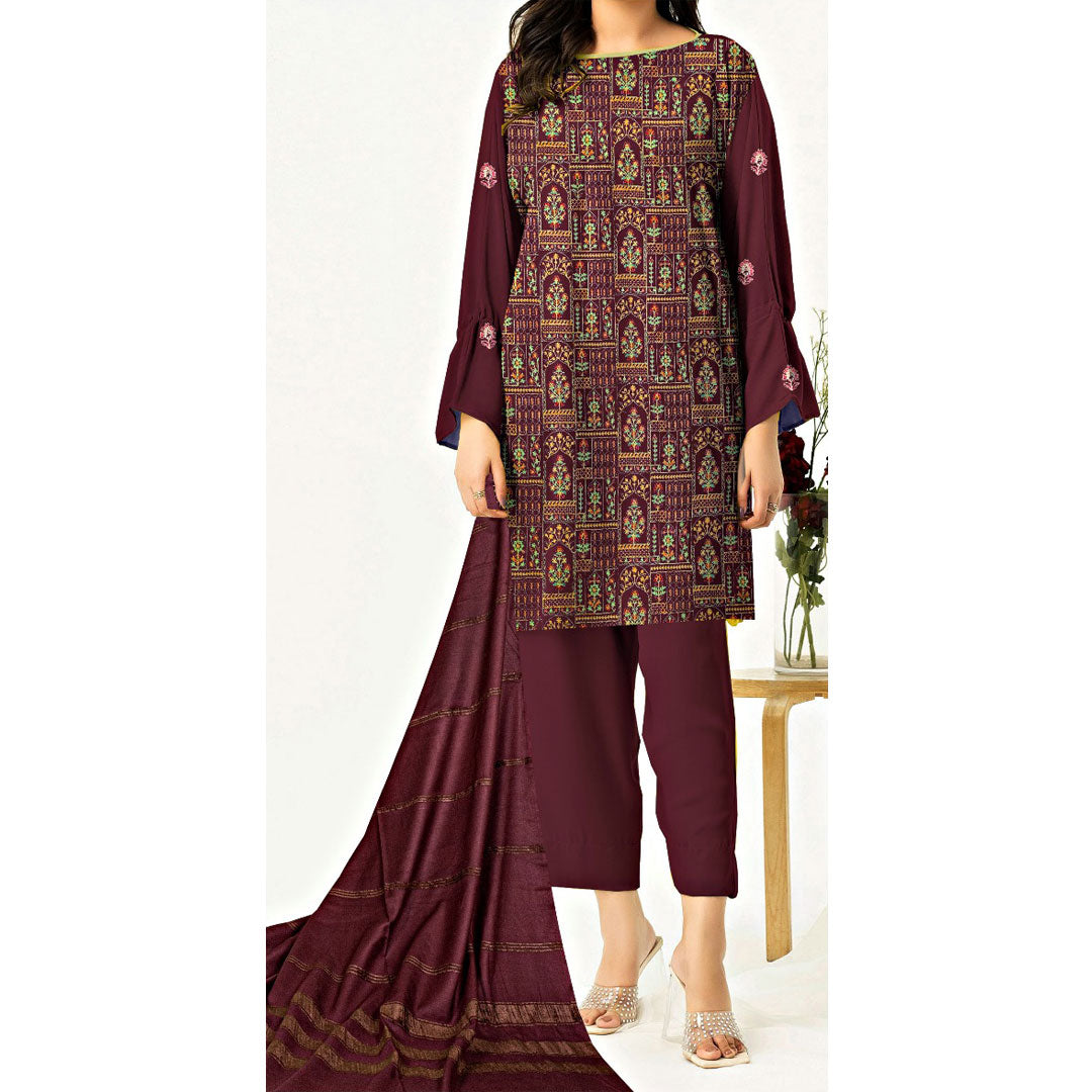 3PC- UnStitched Embroidered Suit PW9389