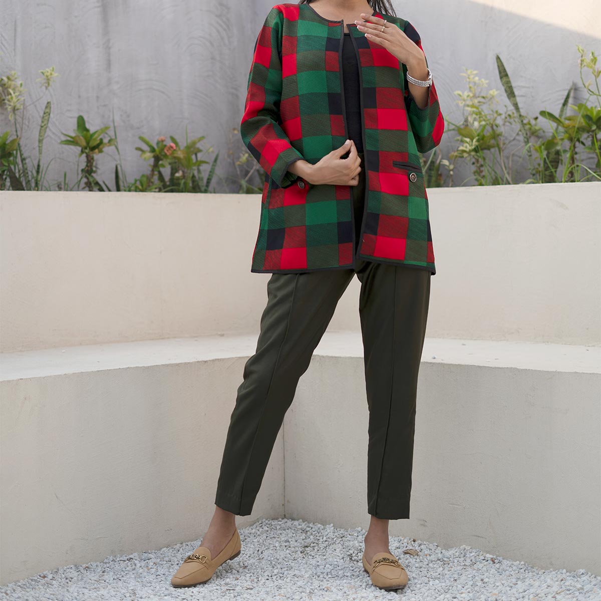 1PC-Flannel Checkered Jacket PW2189
