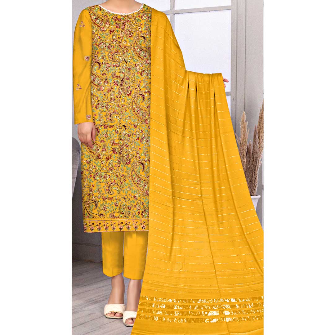 3PC- Unstitched Embroidered Dhanak Suit PW3357