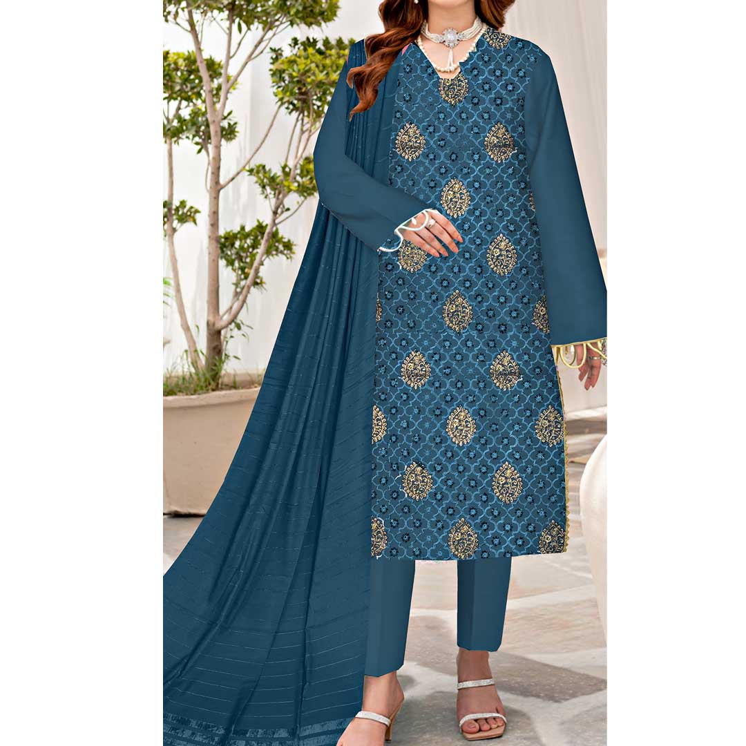 3PC- Unstitched Embroidered Dhanak Suit PW3362