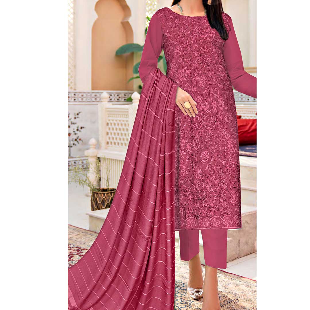 3PC- Unstitched Embroidered Dhanak Suit PW9416