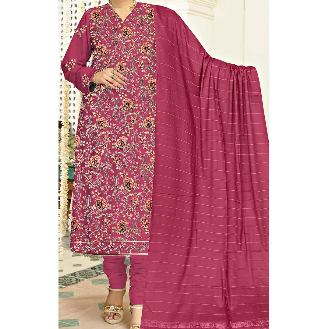 3PC- Unstitched Embroidered Dhanak Suit PW9417