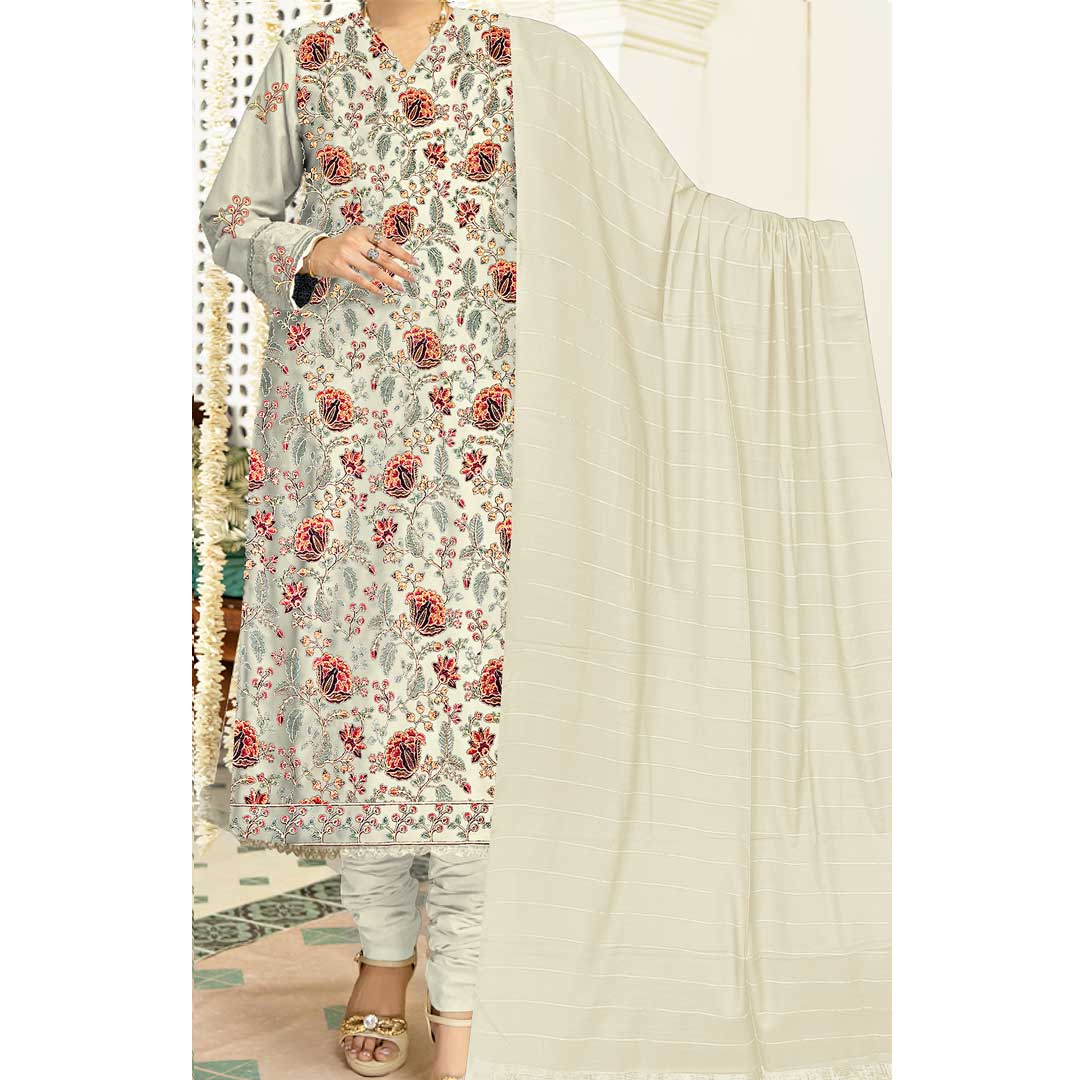 3PC- Unstitched Embroidered Dhanak Suit PW9417